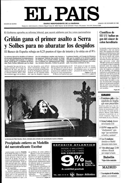Portada 4 de Diciembre de 1993 - Aniversario EL PAÍS