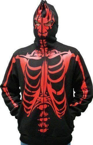 Zip Up Red Skeleton Print Adult Black Hooded Sweatshirt