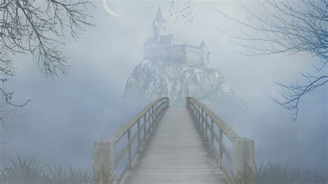 Gothic Fantasy Castle In The Fog Wallpaper Backiee