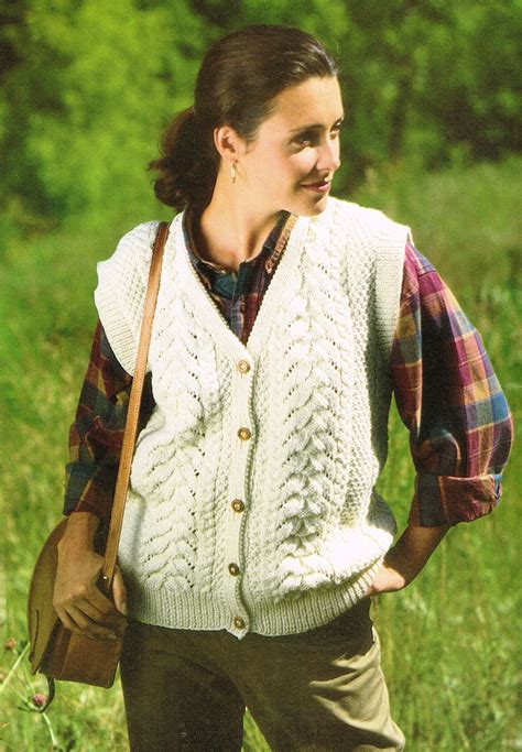 vintage women s knitting pattern for an aran style vest etsy