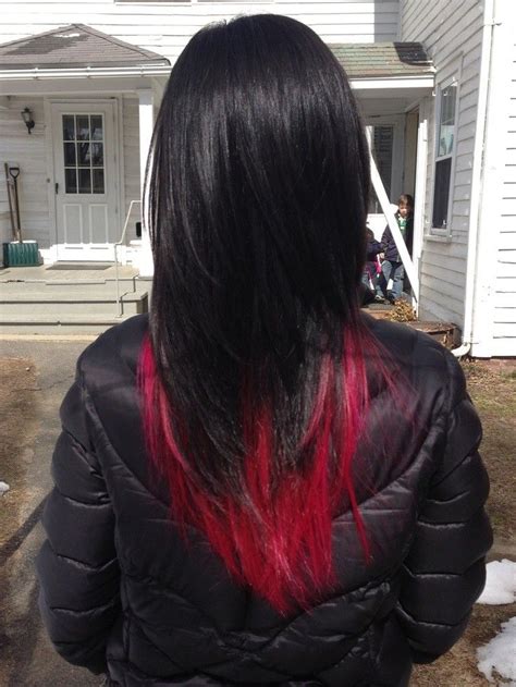 Red hair with purple highlights. Elisha's Black and Red Hair | Red hair tips, Hair color ...