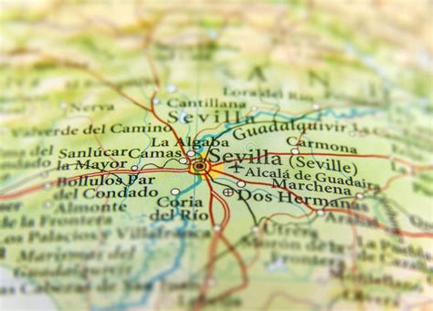 Geographic Map Of European Country Spain With Sevilla City Stock Photo