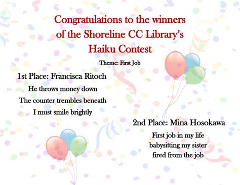 Congratulations To The Winners Of The Librarys Haiku Contest
