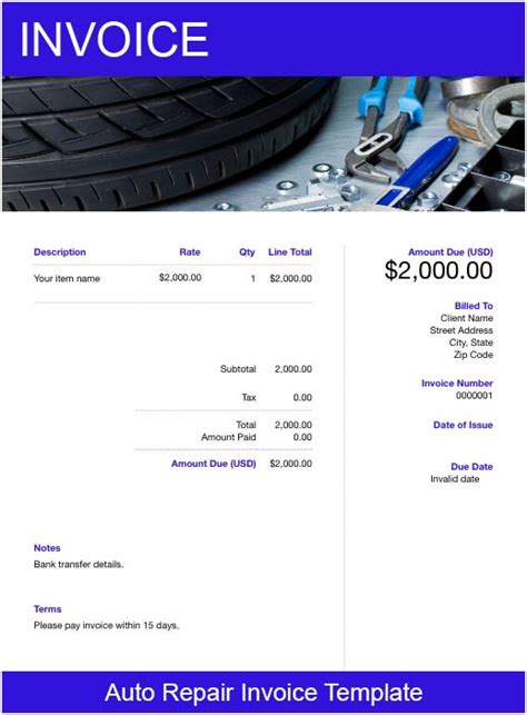 auto repair invoice template   send  minutes