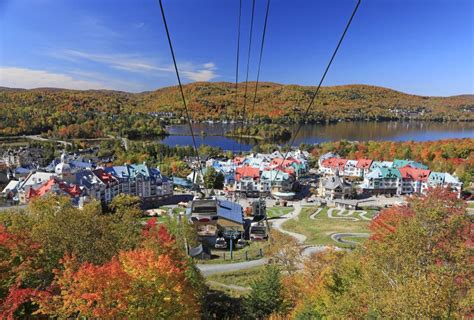 Lake And Mont Tremblant Resort In Autumn With Cable Car On The Foreground Stock Photo Image Of