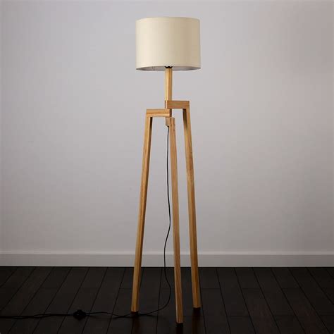 Scandinavian Style Karlov Wooden Tripod Floor Lamp With Cream Shade