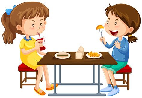 Two Girls Eating On Picnic Table 302119 Vector Art At Vecteezy
