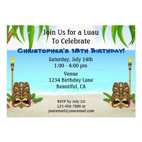 Personalized Luau Birthday Invitation  Zazzle.com  Luau birthday invitations, Boy birthday