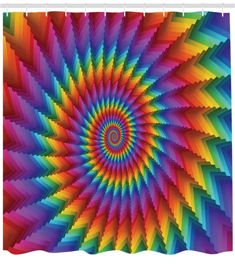 Trippy Shower Curtain Psychedelic Rainbow Spiral In Vibrant Colors
