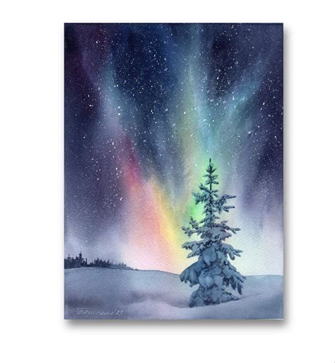 Christmas Tree Painting Original Watercolor Art Northern Etsy Uk