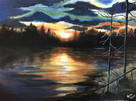 Acrylic Painting Sunset On The Lake Painting Acrylic Painting