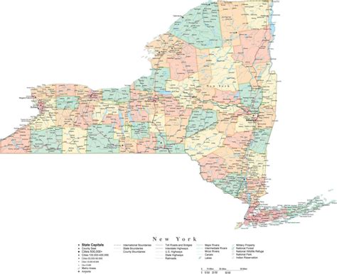 State Map Of New York In Adobe Illustrator Vector Format Detailed