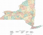 State Map of New York in Adobe Illustrator vector format. Detailed ...