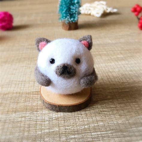 Handmade Needle Felted Felting Kit Project Woodland Animals Cat Cute F