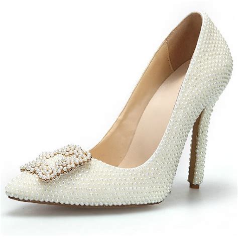 Fashion Elegant Ivory Color Bridal Dress Shoes Women Stiletto Heel