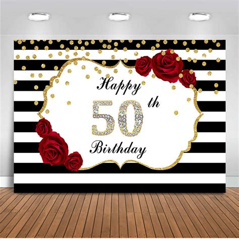 Happy 50th Birthday Backdrop For Women Party Decoration Banner White B