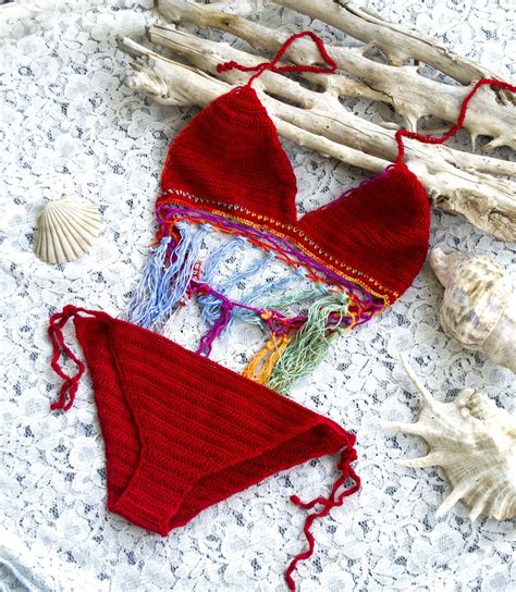 Red Crochet Bikini Mix And Match Bikini Top Boho Bikini Swimwear