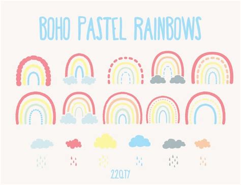 22 Pastel Boho Rainbow Clip Art Rain Clouds Modern Pastel Etsy