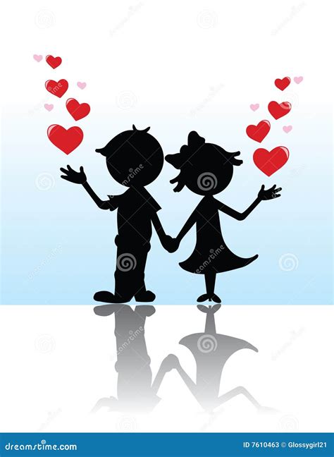 Silhouette Of Couple Kissing On A Heart Background Vector Illustration