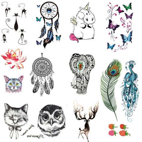 Clearance Sexy Temporary Tattoos Feather Cat Skull Women Men Tattoo Stickers Butterfly Halloween