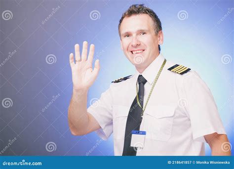 Smiling Pilot Waving His Hand Stock Image Image Of Male Aircraft