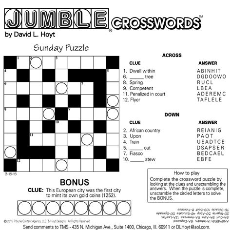 Crossword puzzles are for everyone. Sample of square Sunday Jumble Crosswords