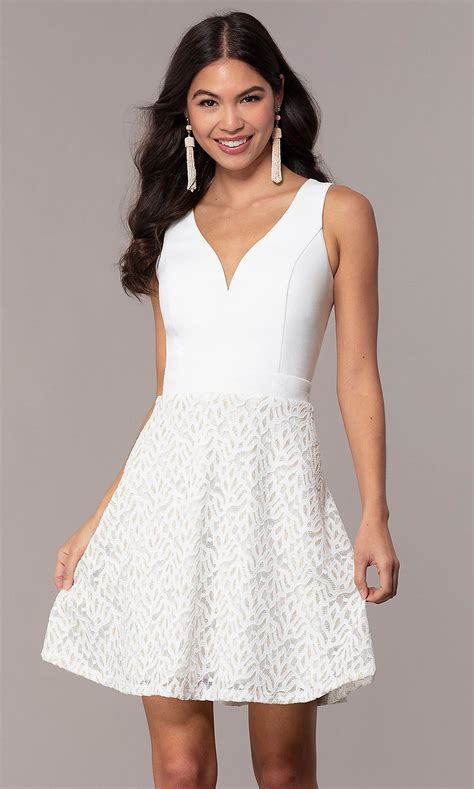 V Neck Short Ivory White Graduation Dress By Simply Dresses White Dresses Graduation White