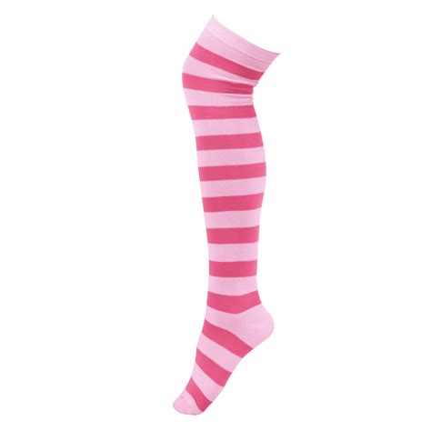 women s extra long striped socks over knee high opaque stockings black and pink