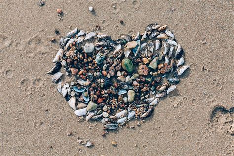 Heart Of Shells On Beach By Stocksy Contributor Ilya Stocksy