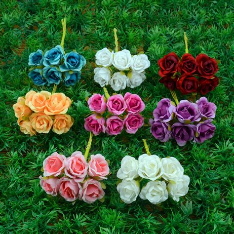60pcs lot 2cm silk gradient mini rose artificial flower bouquet for wedding decoration diy