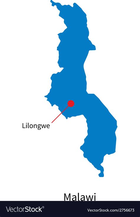 Detailed Map Of Malawi And Capital City Lilongwe Vector Image