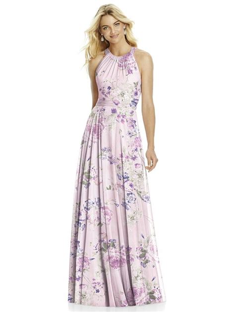 Cross Strap Open Back Halter Maxi Dress Floral Bridesmaid Dresses Purple Floral Bridesmaid