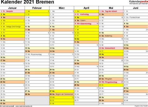 Ze zijn ideaal voor gebruik als. Kalender 2021 Bremen: Ferien, Feiertage, Excel-Vorlagen