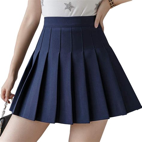 Girls Women High Waisted Pleated Skirt Plain Plaid A Line Mini Skirt