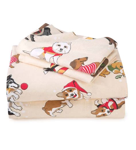Queen Snow Day Dogs Flannel Sheet Set Plowhearth