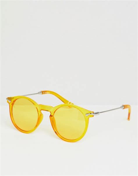Gafas De Sol Redondas En Amarillo Transparente Con Lentes En Amarillo