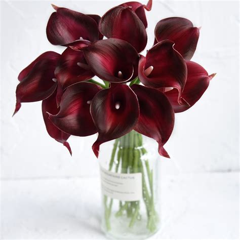 Fiveseasonstuff 10 Stems Real Touch Dark Red Calla Lilies Etsy