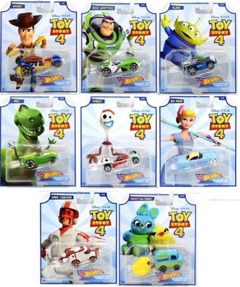 Hot Wheels Toy Story 4 Complete Set Of 8 Collectible Character Cars Woody Buzz Lightyear