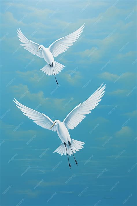 Premium Ai Image A Painting Of White Birds Flying In The Sky With The