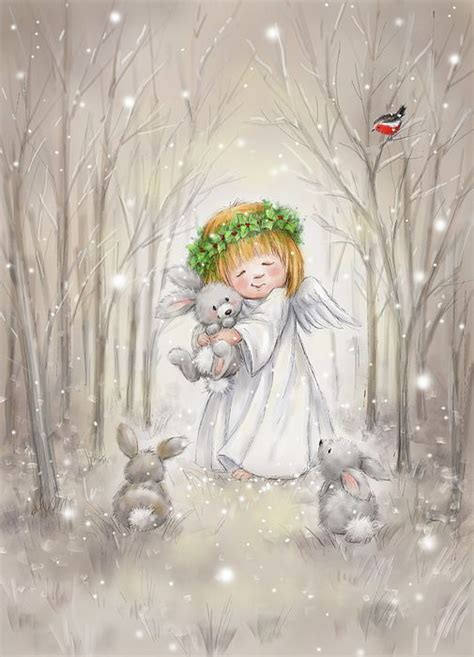 Makiko Angel With Rabbit Christmas Paintings Christmas Angels