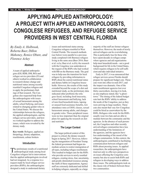 Pdf Applying Applied Anthropology A Project With Applied Anthropologists Congolese Refugees