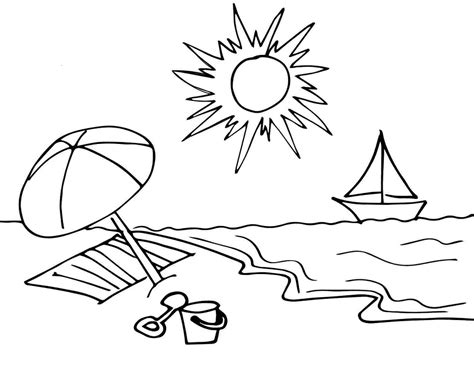 Printable Sunny Day On The Beach Coloring Page For Both Aldults And Kids