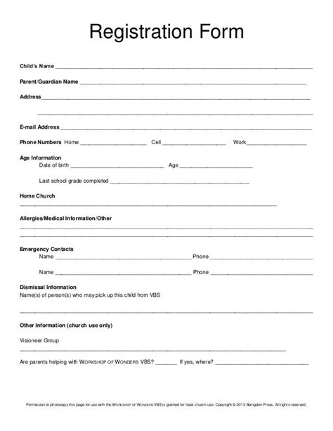 Registration Form Childs Name