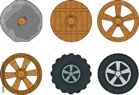 Vetor De Evolution Of The Wheel Stone Wheel Wooden Wheel Modern
