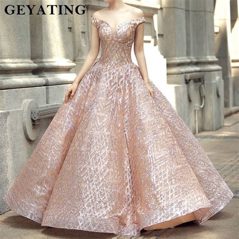 Sparkly Rose Gold Sequined Ball Gown Wedding Dress Princess Off