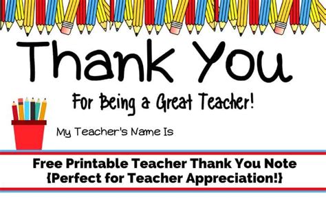 Free Printable Teacher Thank You Note Perfect For Teacher