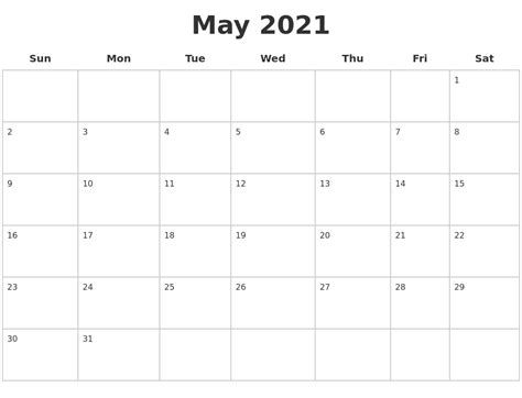 May 2021 Blank Calendar Pages