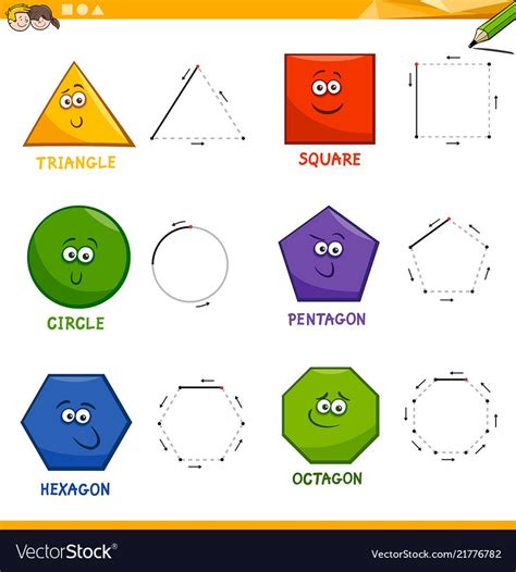 Basic Geometric Shapes Drawing Workbook Vector Image On In 2020 Shape