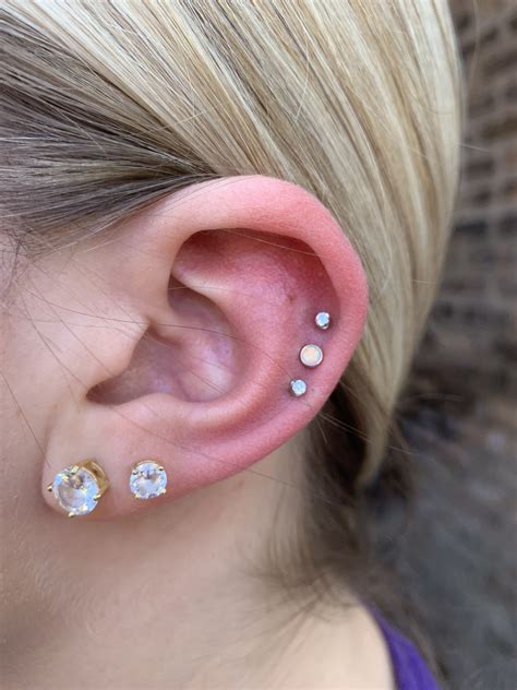 Stunning Opal Triple Helix Cartilage Piercing