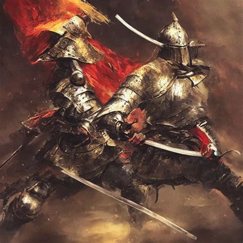 A Oil Painting Of An Knight Samurai In A Battle Ready Stable
